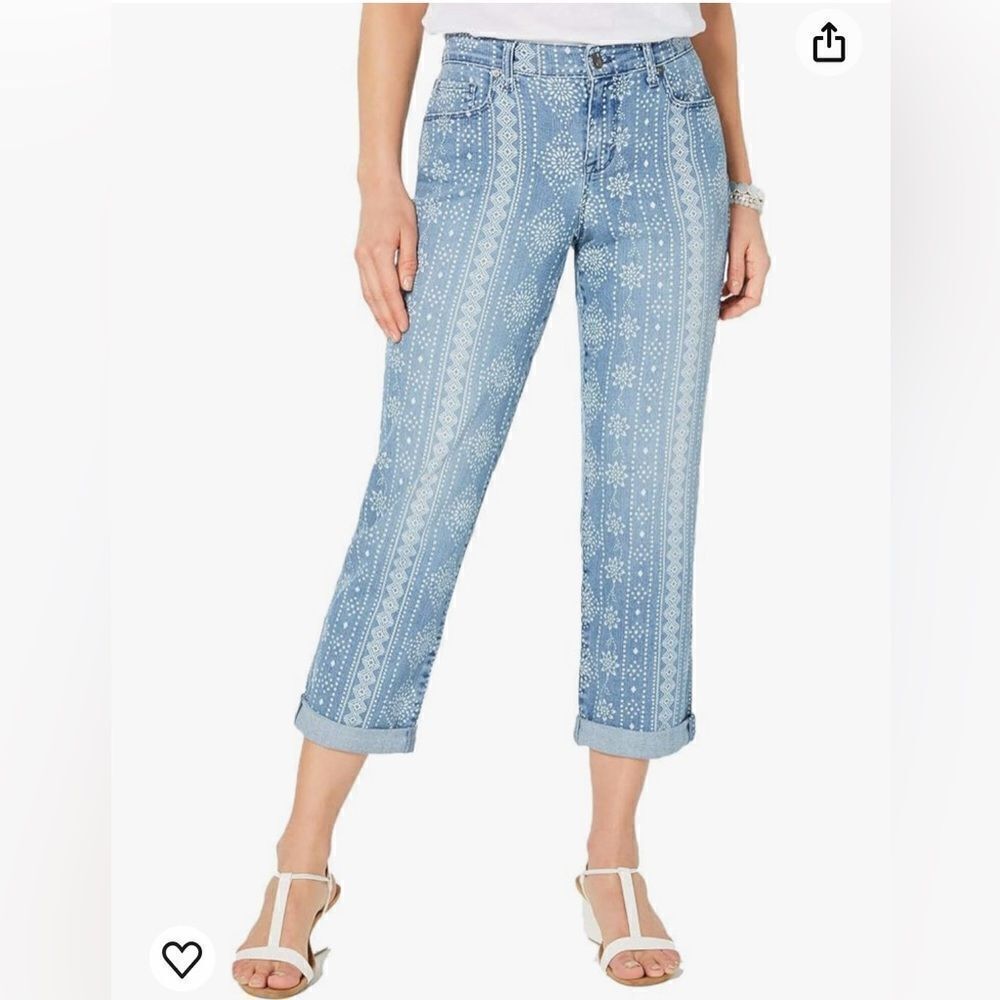 Style & Co. Womens Printed Cuffed-Hem Jeans Sz 14